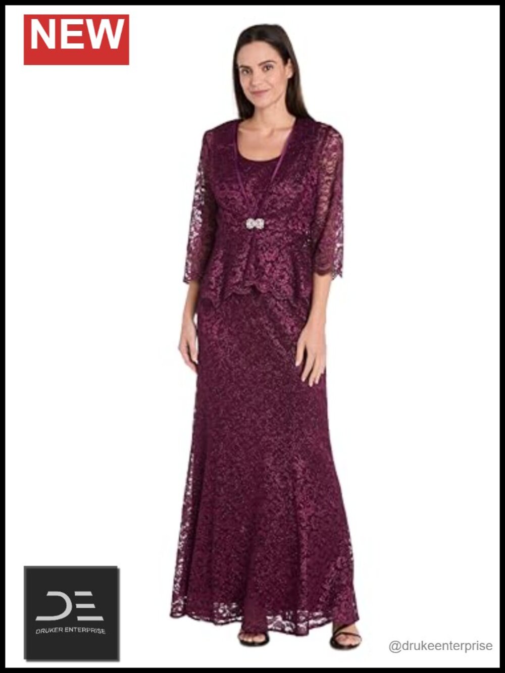 R&M Richards Eterna Glitter Lace Peplum Jacket Dress Petite Formal